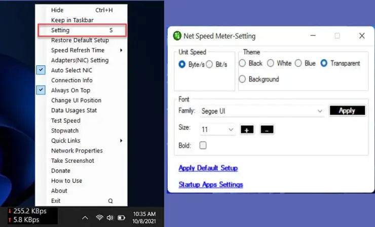 Setting Net Speed Meter