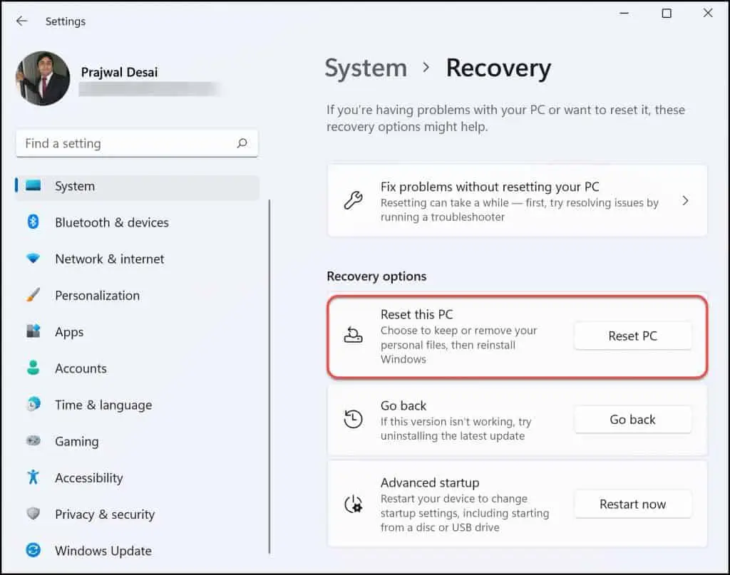 Cara Hard Reset laptop Windows 11