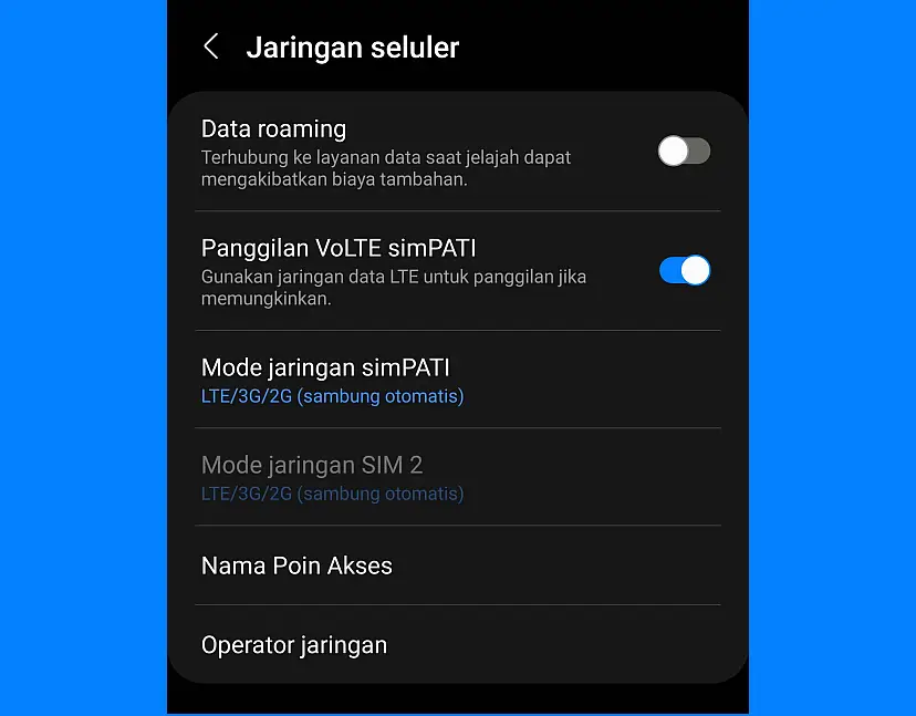 Mode Jaringan 4G Samsung A13